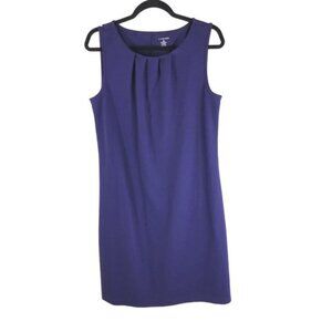 Lands' End Womens Shift Dress Pleated Front Sleeveless Pullover Stretch Purple M